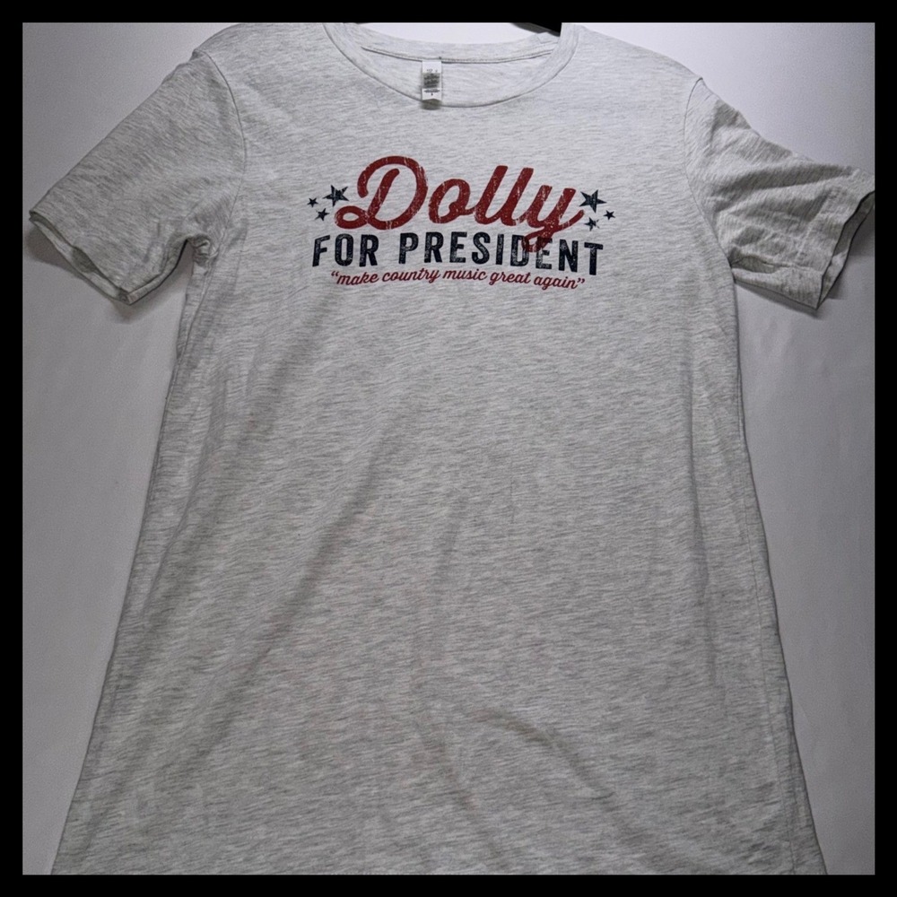 Bella+Canvas Dolly For President T-Shirt Womens Small Gray Graphic Tee Country